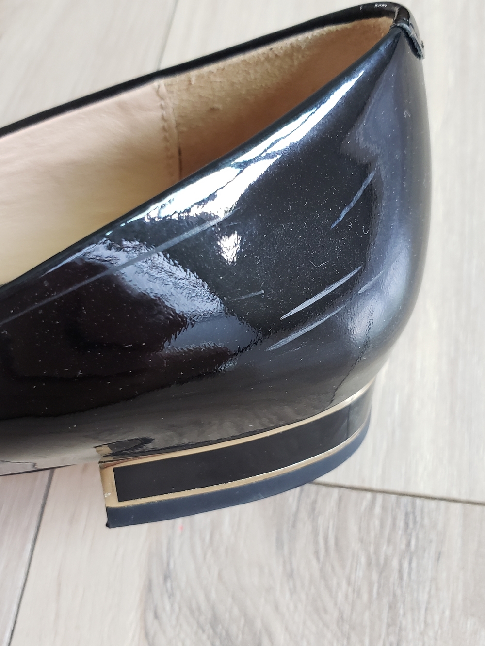 Carlo Pazolini Italian Flats Patent Black Low Heel Ballet Slips Gold Trim Sz 36 - Picture 7 of 11